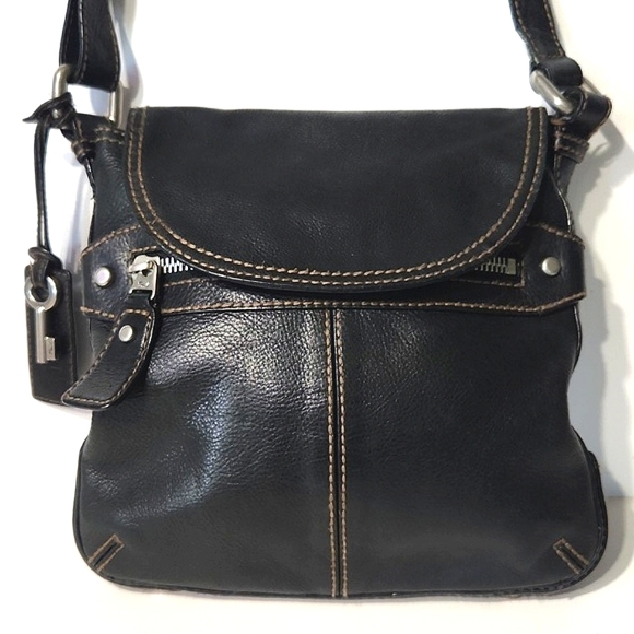 Fossil Vintage Black Pebbled Leather Crossbody Shoulder Bag Purse EUC - Picture 16 of 16
